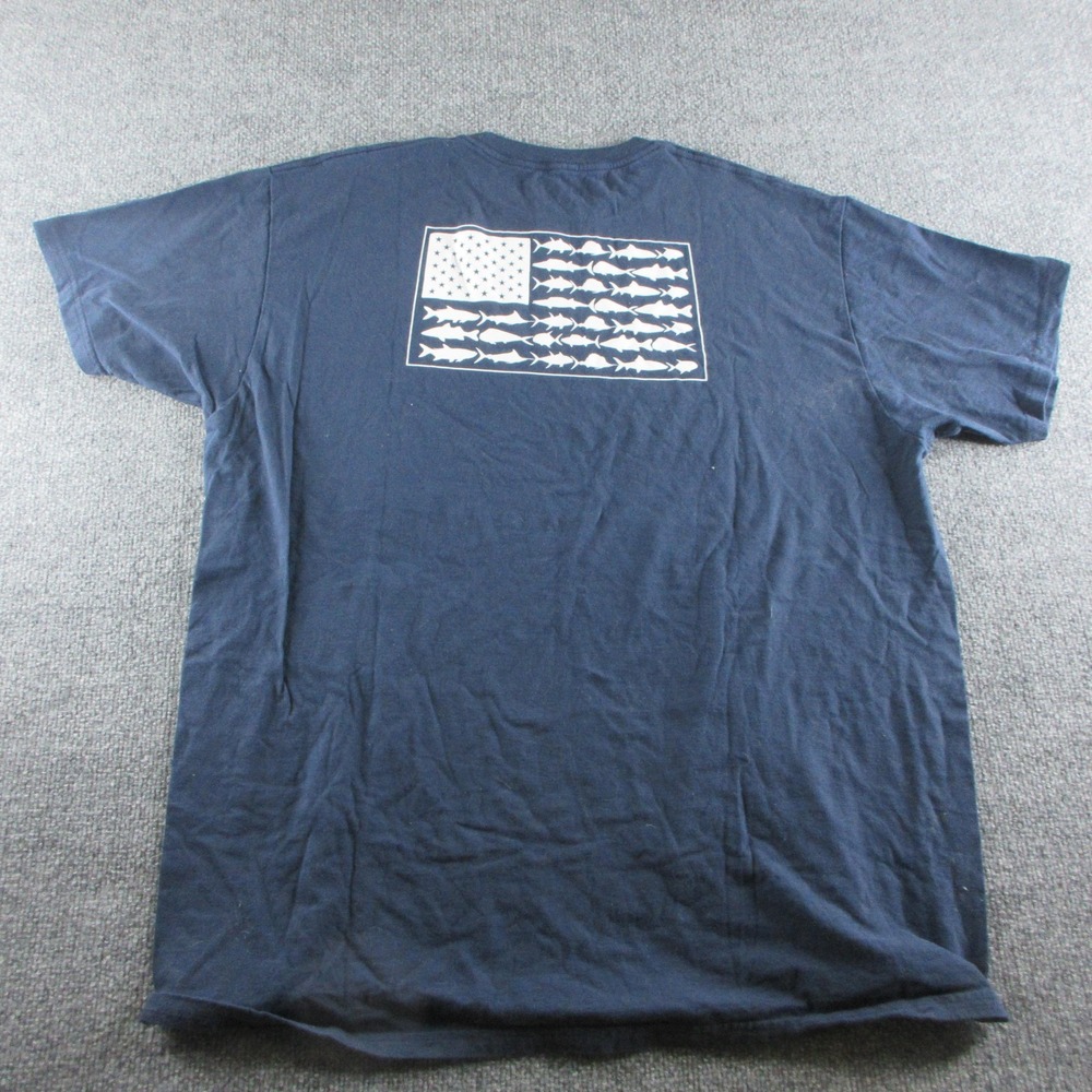 Columbia PFG Shirt Mens 2XL Blue Fish American Flag Graphic Tee Patriotic